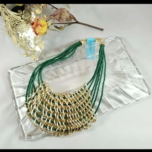 Chic Multi Layed Green Necklaces Weaved in Gold Ch